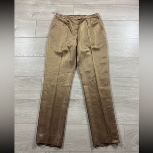Escada Herringbone Gold Metallic Straight Leg Trouser Pants